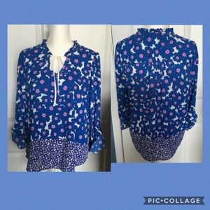 Elle women's top long sleeve size large blue tunic